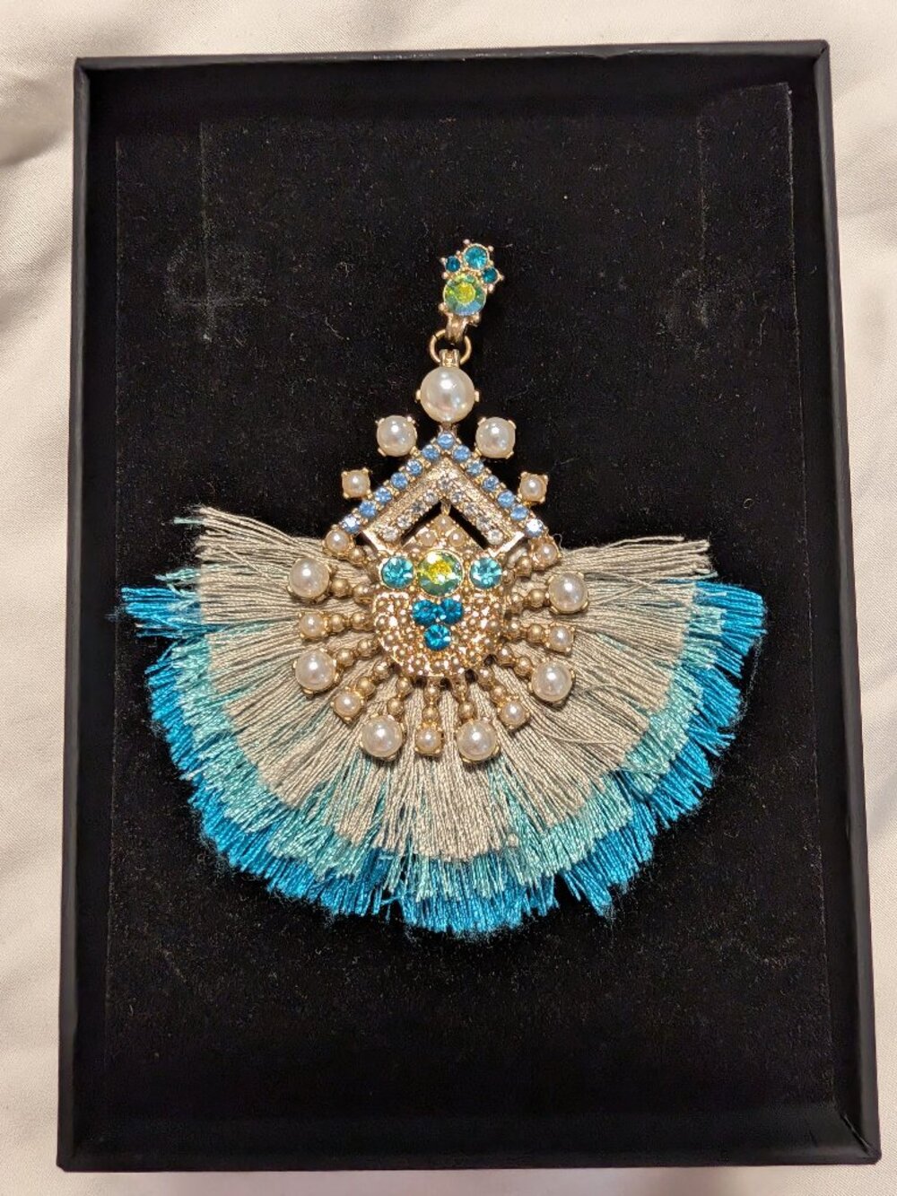 Turquoise & Gold Ombre Tassel Statement Earrings